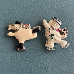 2 Skating Snowmen Pins